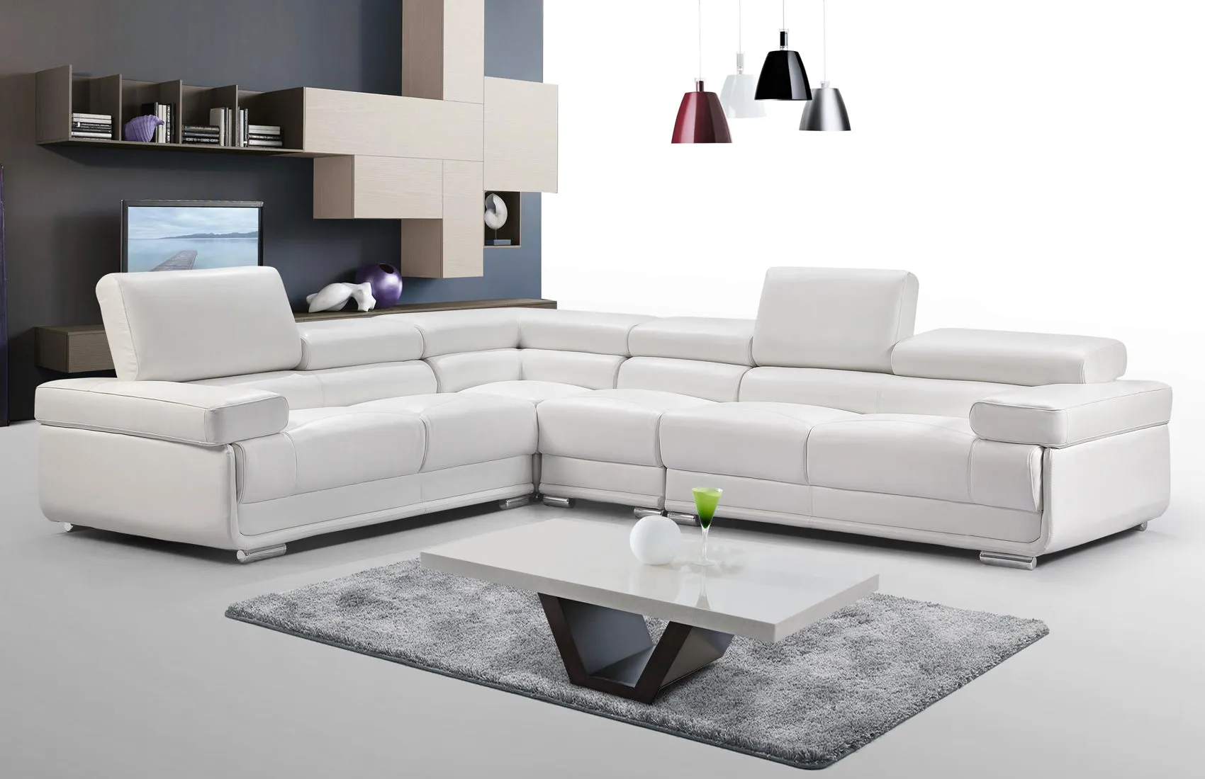 2119 White Convertible Configuration Sectional, Top Grain leather