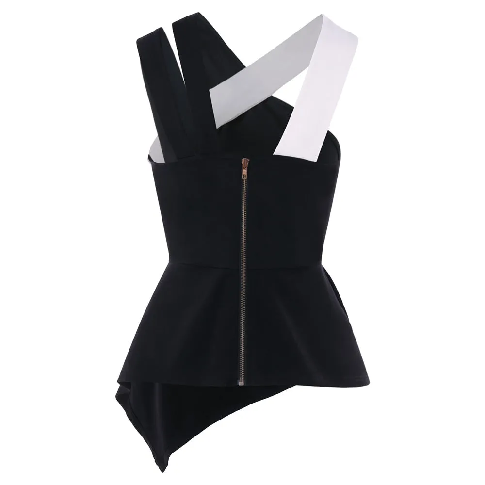 Back Zip Asymmetrical Flare Tank Top