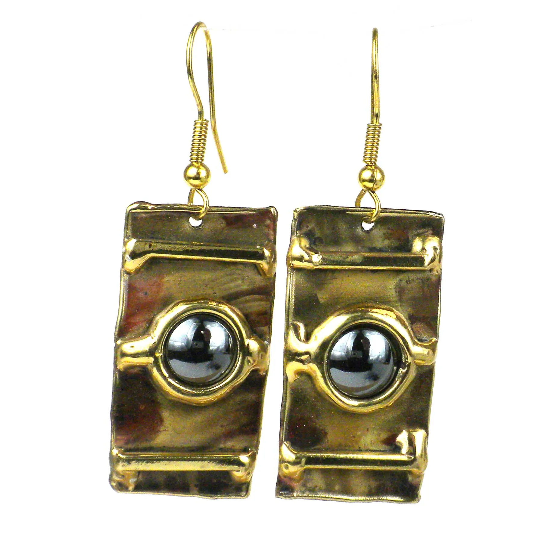 Between the Lines Hematite and Brass Earrings Brass Images