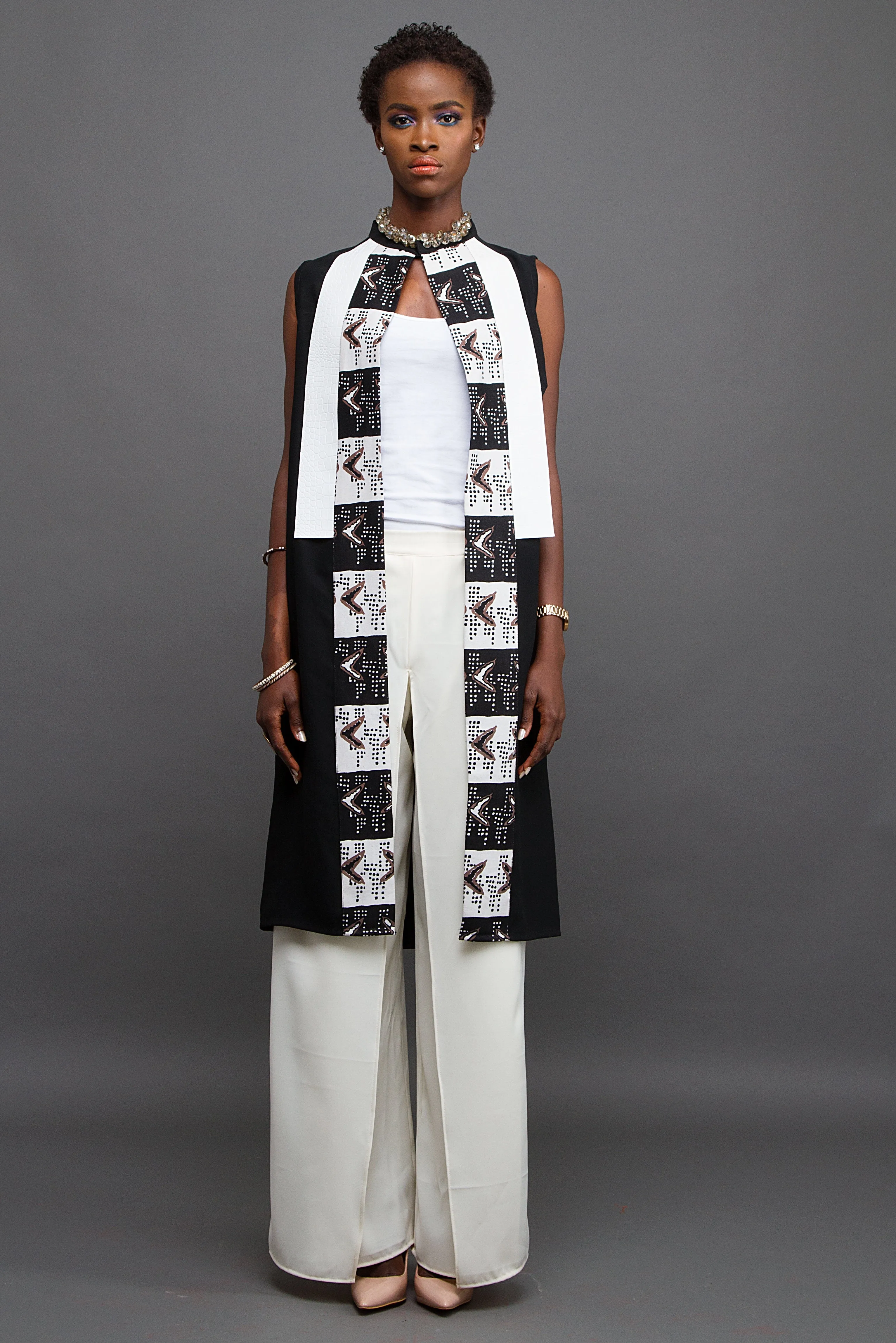Black tunic with bogolan print panel
