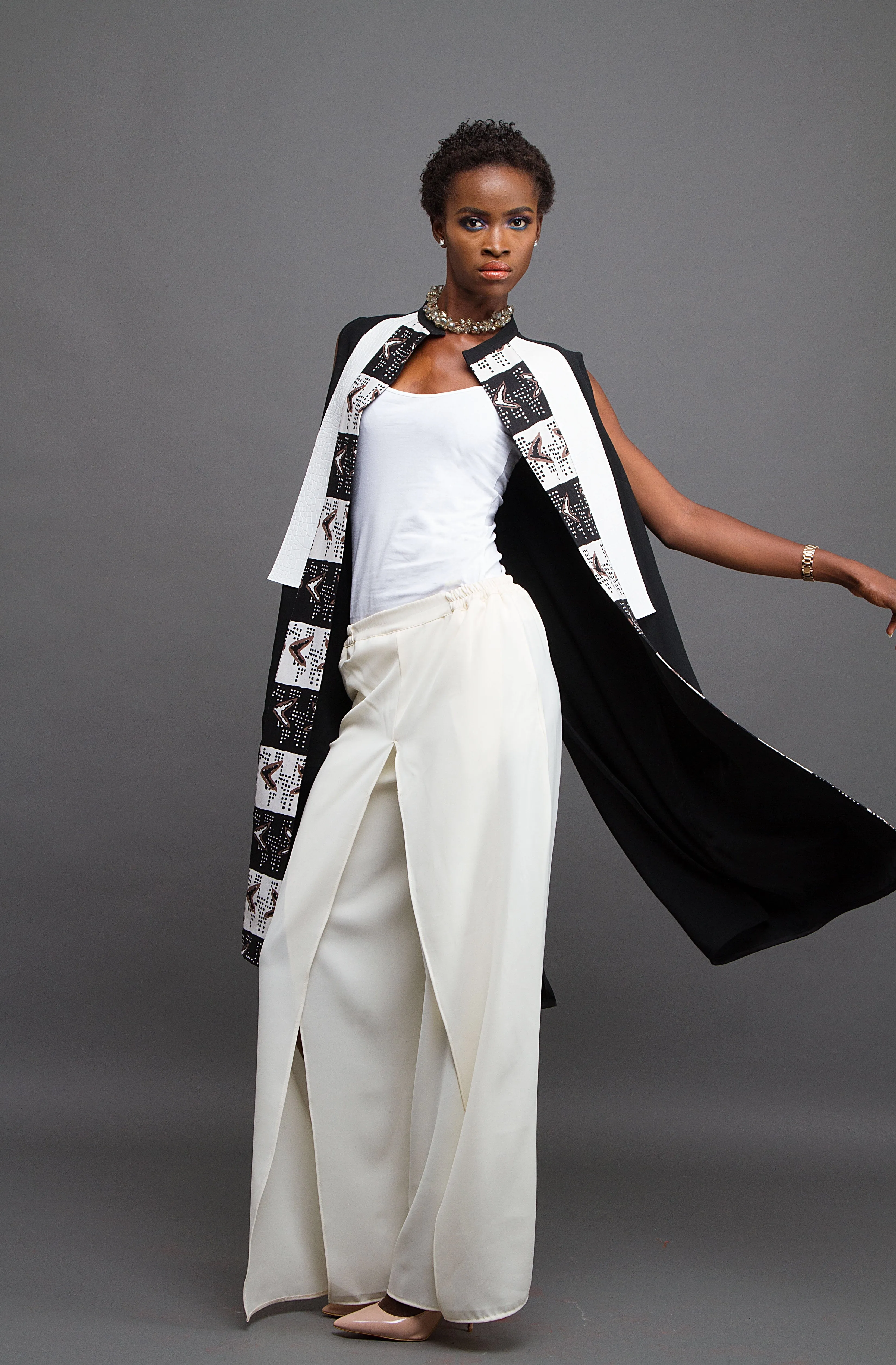 Black tunic with bogolan print panel