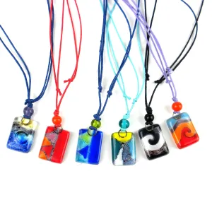 Blue Zig-Zag Small Fused Glass Pendant Necklace Tili Glass