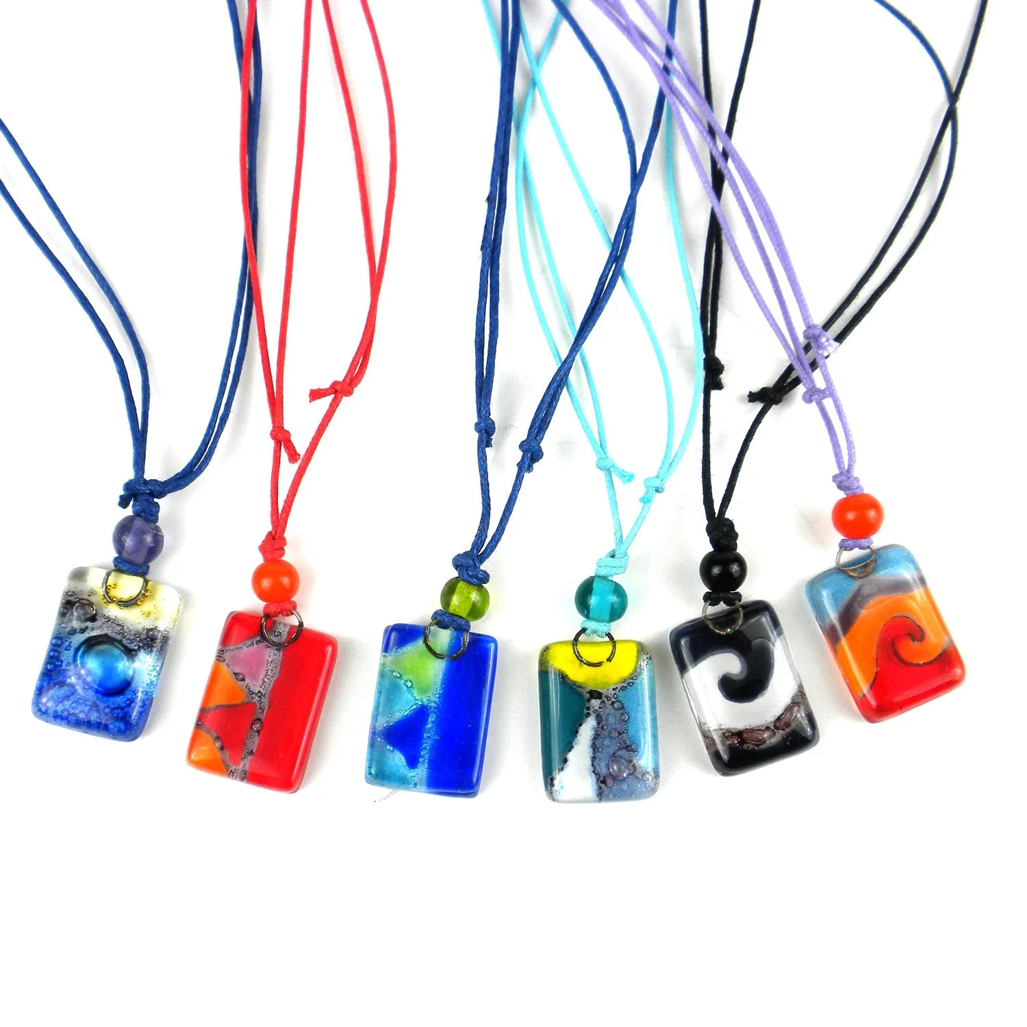 Blue Zig-Zag Small Fused Glass Pendant Necklace Tili Glass