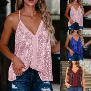 Camisole Sequin Strap Loose Casual Sleeveless Tunic Tank Tops Beautiful Sexy High Quality Vest Fast Shipping