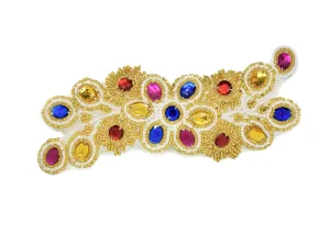 Colorful Wavy & Floral Pattern Rhinestone Patch/Applique 7" x 2" - 1 Piece