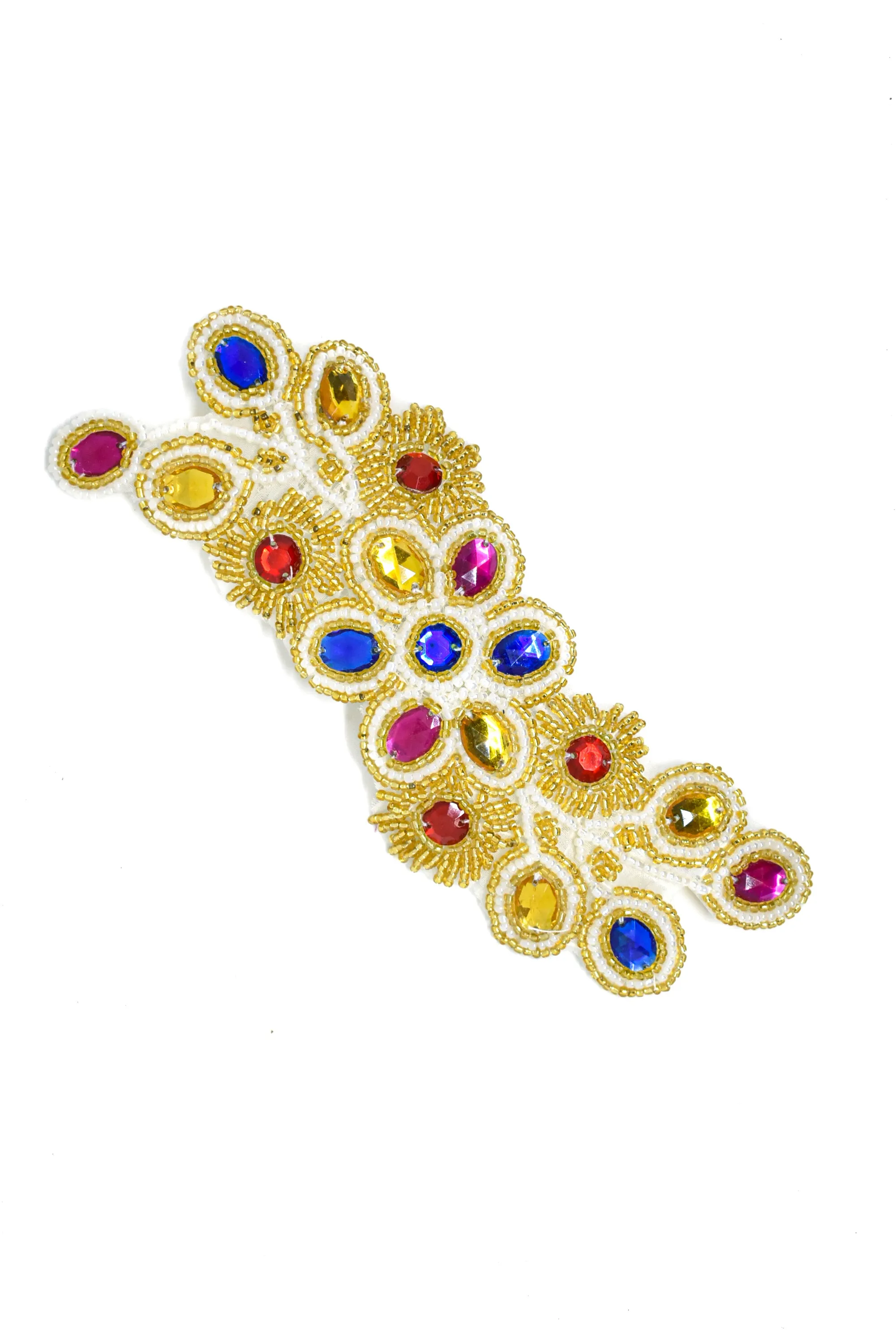 Colorful Wavy & Floral Pattern Rhinestone Patch/Applique 7" x 2" - 1 Piece