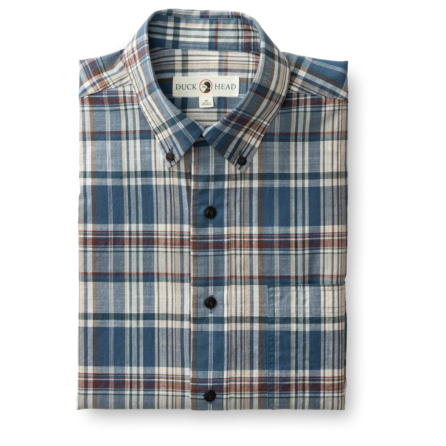 Duck Head Higgins Plaid Cotton Slub Sport Shirt- Vintage Blue