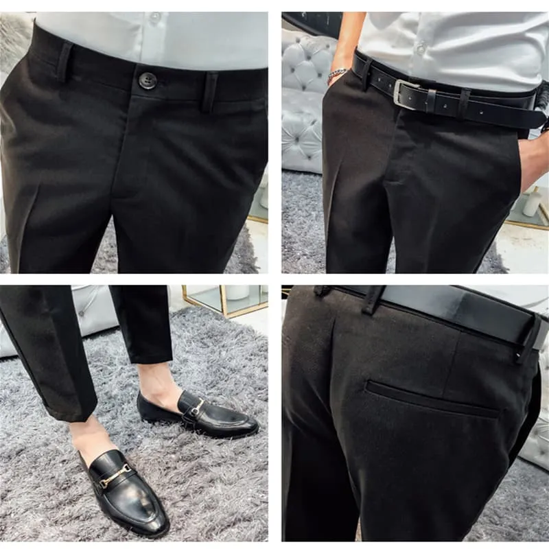 Flat-Front Cropped Trousers in Black