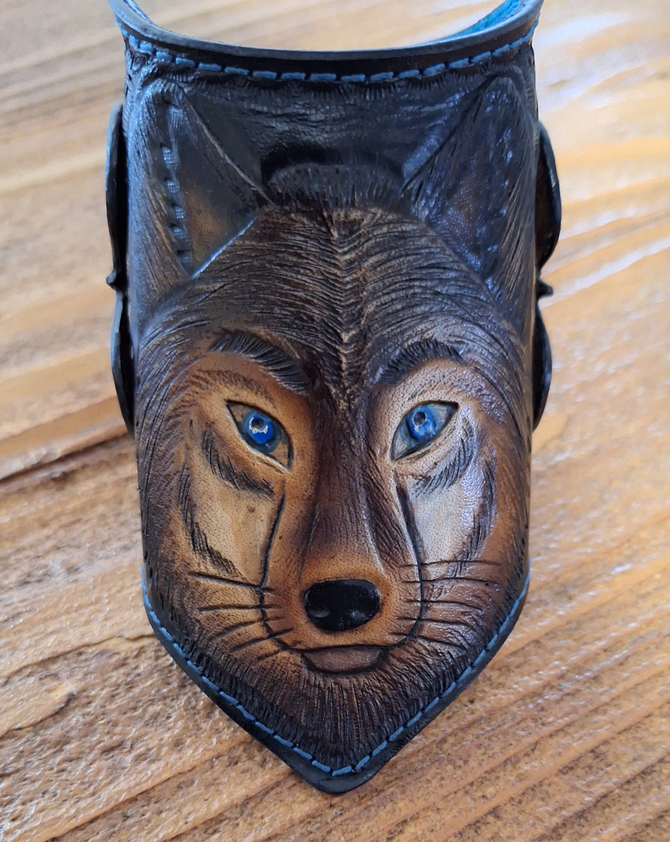 Genuine Leather Handcrafted Custom Wolf Butterfly Cuff Bracelet