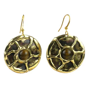 Gold Tiger Eye Sun Earrings Brass Images