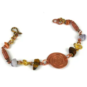 Handcrafted Copper Brass Agate Bracelet with Copper Swirl