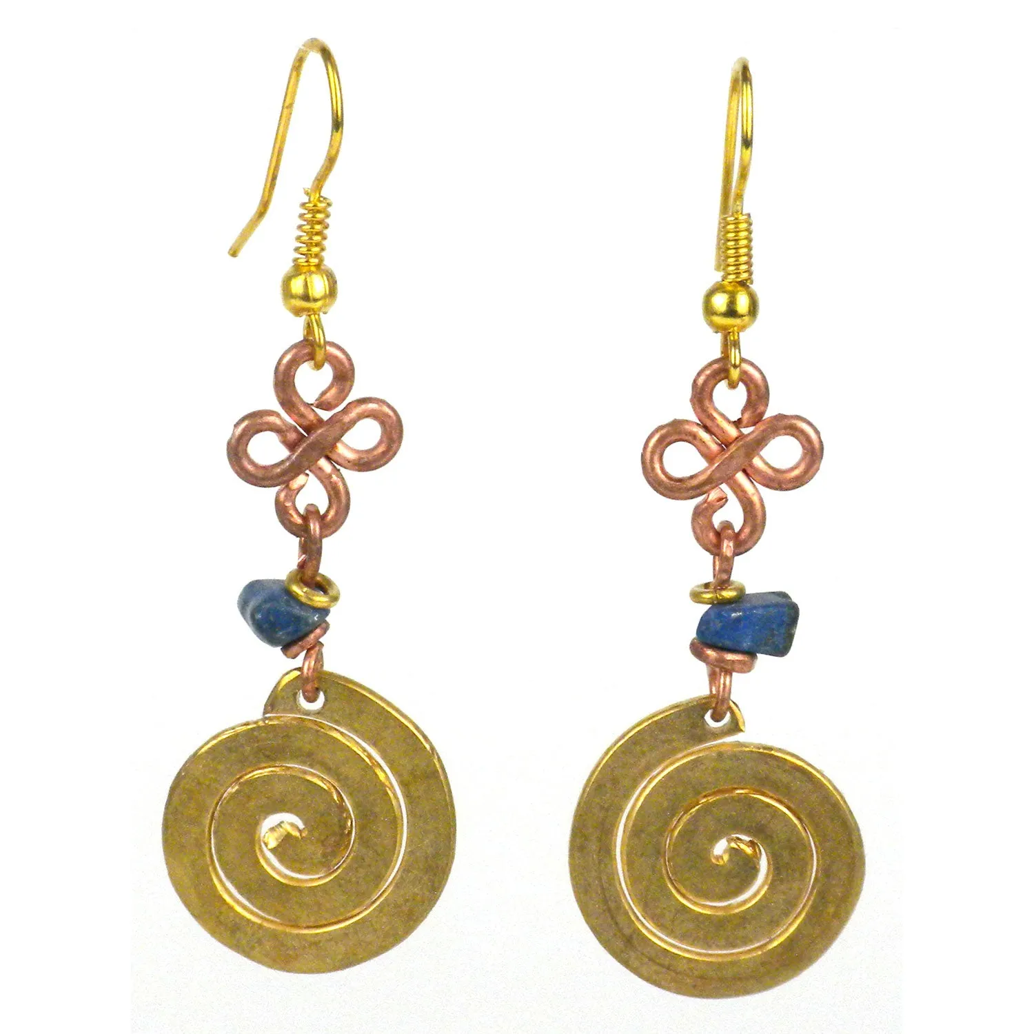 Handcrafted Copper Brass Agate Earrings with Brass Swirl