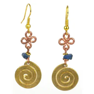 Handcrafted Copper Brass Agate Earrings with Brass Swirl