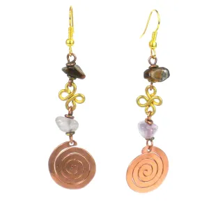 Handcrafted Copper Brass Agate Earrings with Copper Swirl