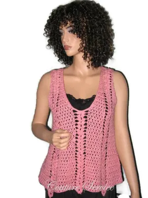 Handmade Crocheted Cotton Pullover Tank Top Coral