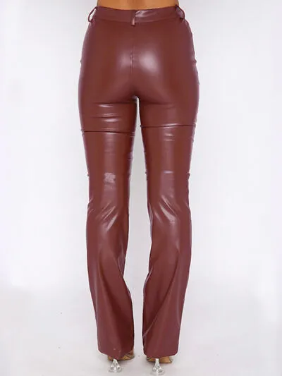 High Waist PU Leather Straight Pants