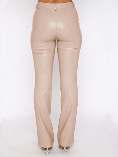 High Waist PU Leather Straight Pants