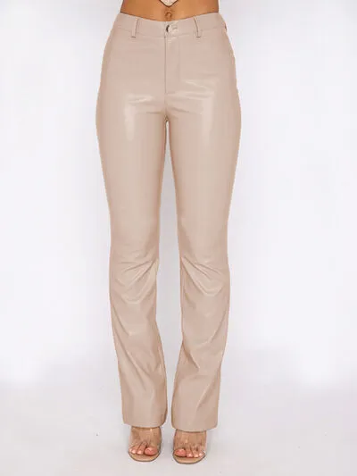 High Waist PU Leather Straight Pants