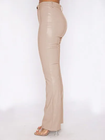 High Waist PU Leather Straight Pants