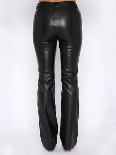 High Waist PU Leather Straight Pants