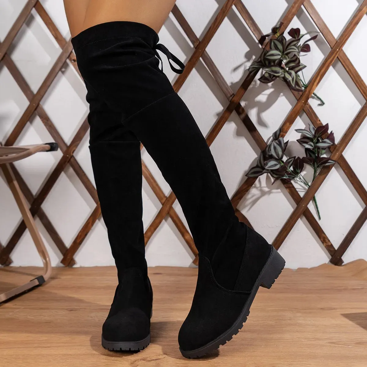Jasmine - Women's Over The Knee Lace-Up Suede Boots