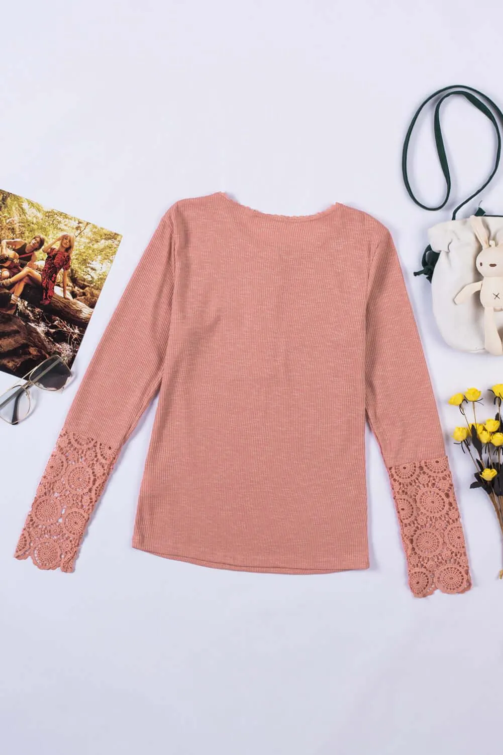 Just The Usual Long Sleeve Crochet Lace Top
