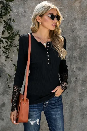 Just The Usual Long Sleeve Crochet Lace Top