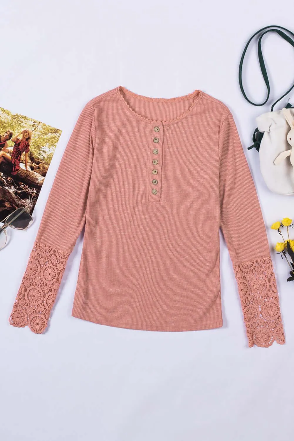 Just The Usual Long Sleeve Crochet Lace Top