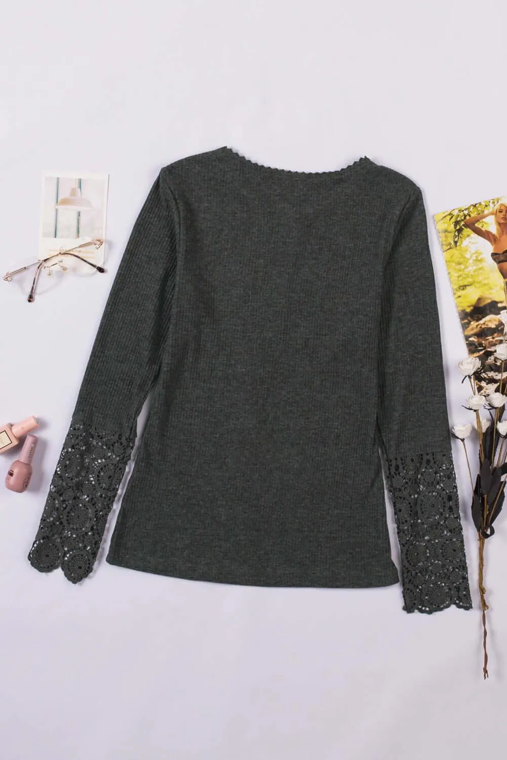 Just The Usual Long Sleeve Crochet Lace Top
