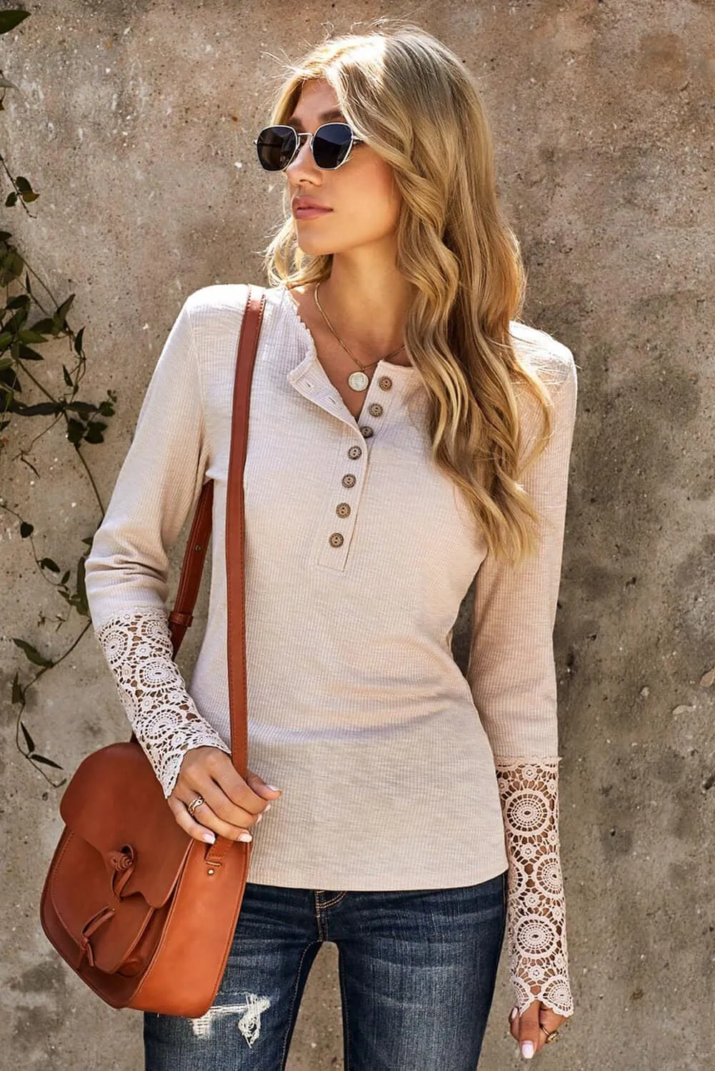 Just The Usual Long Sleeve Crochet Lace Top