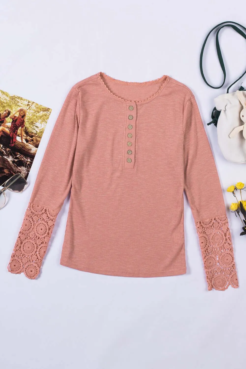 Just The Usual Long Sleeve Crochet Lace Top