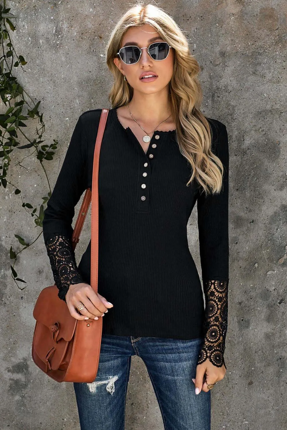 Just The Usual Long Sleeve Crochet Lace Top