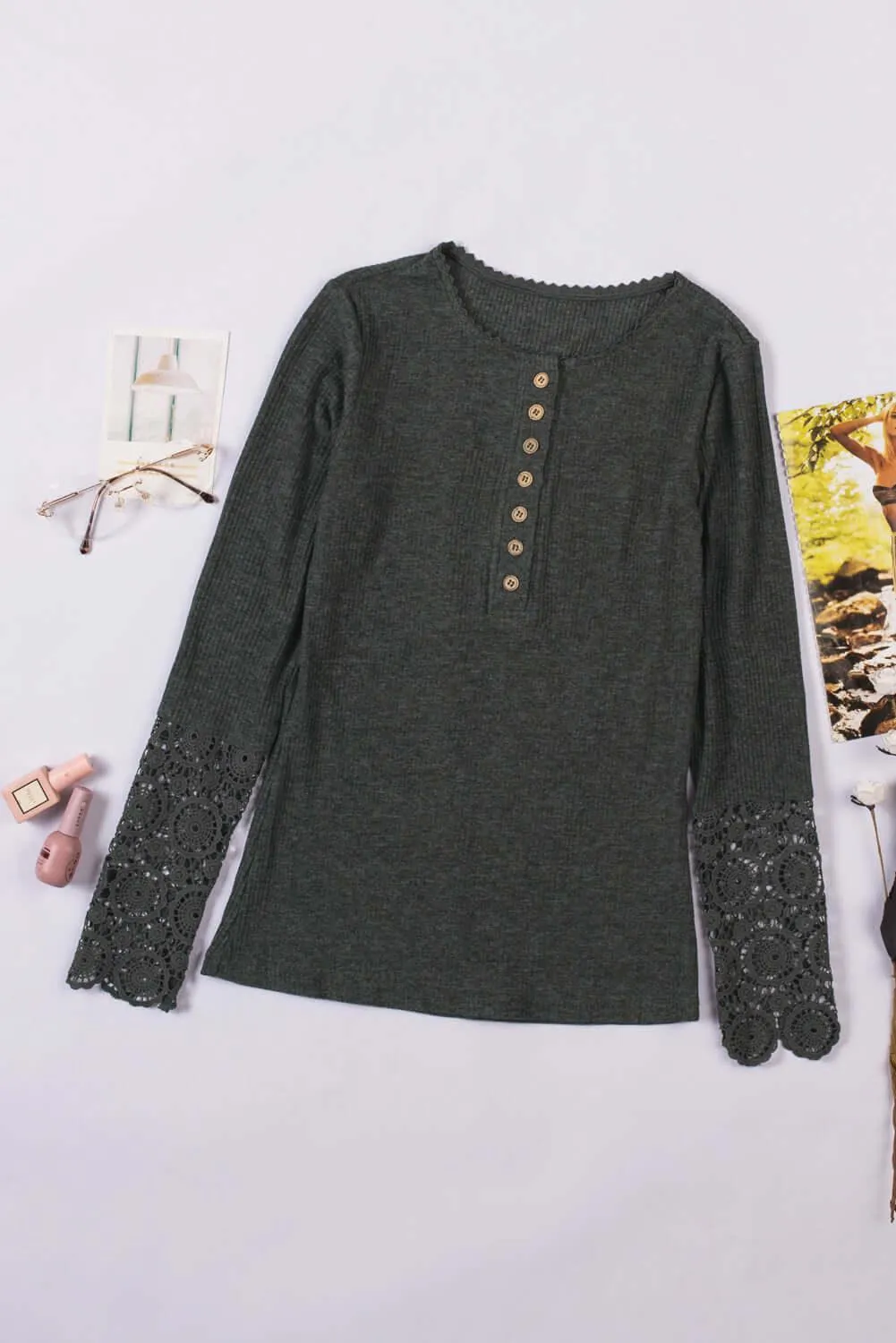 Just The Usual Long Sleeve Crochet Lace Top