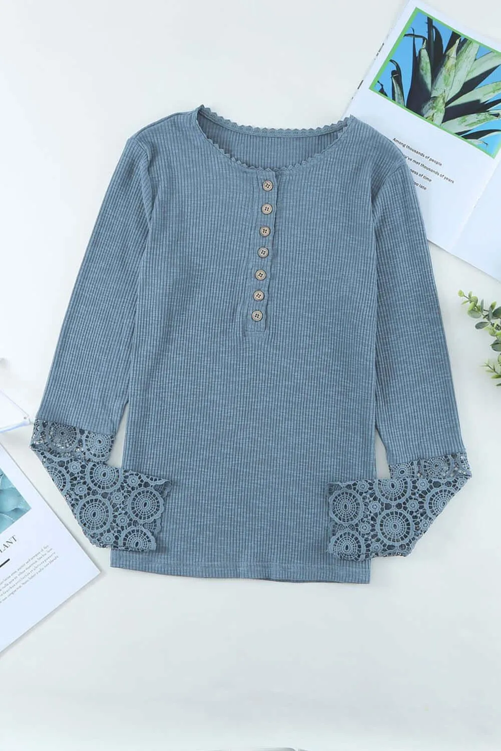 Just The Usual Long Sleeve Crochet Lace Top