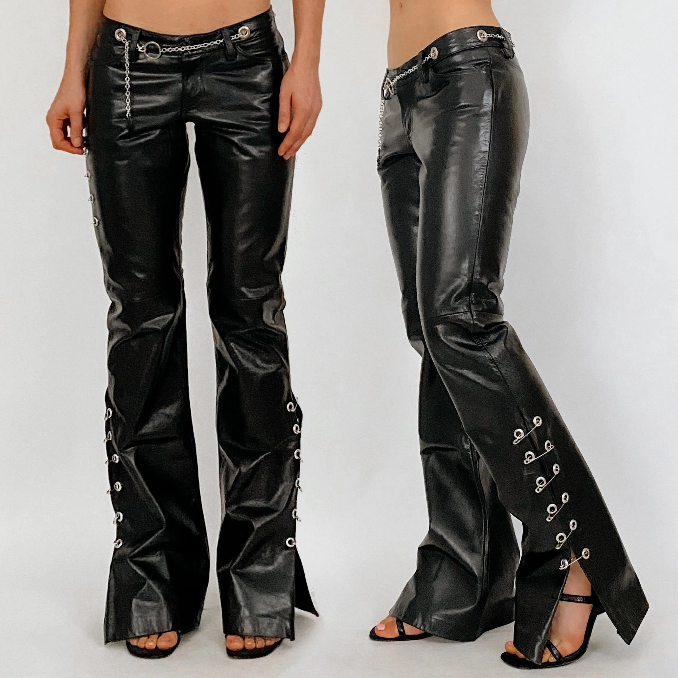 leather safety pin and grommet pants - size 4