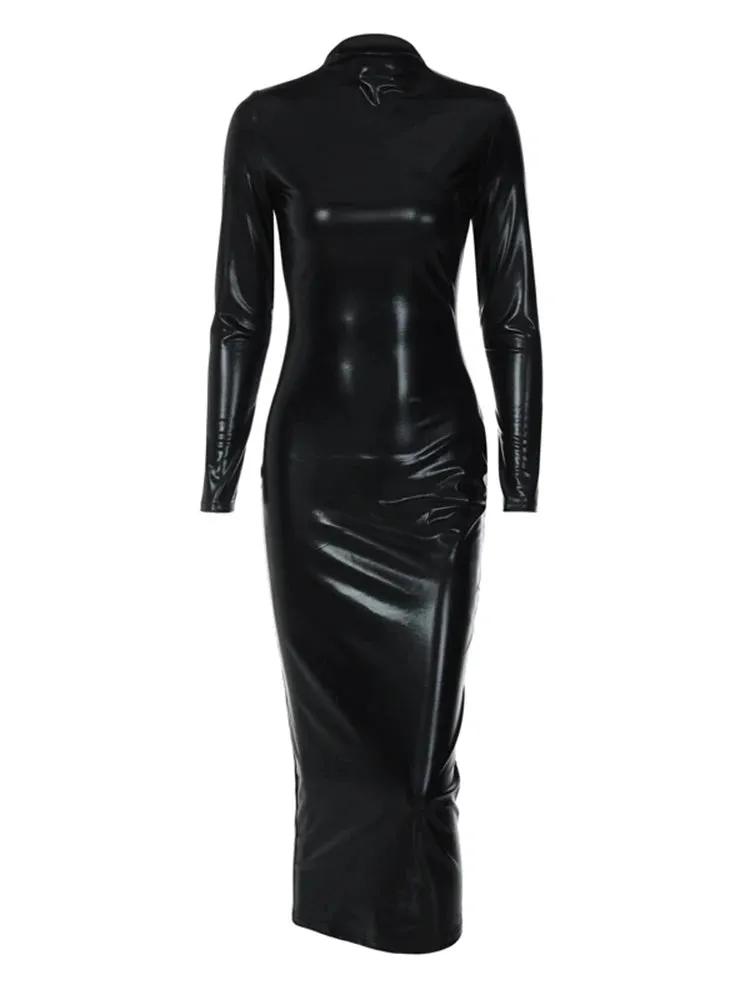 Lila – Long Sleeve PU Bodycon Midi Dress