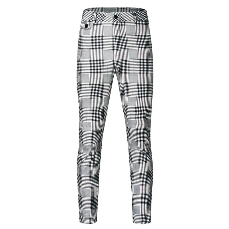 Men's Casual Skinny Plaid Pants