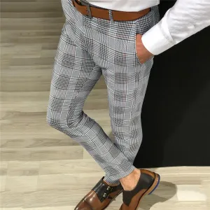 Men's Casual Skinny Plaid Pants
