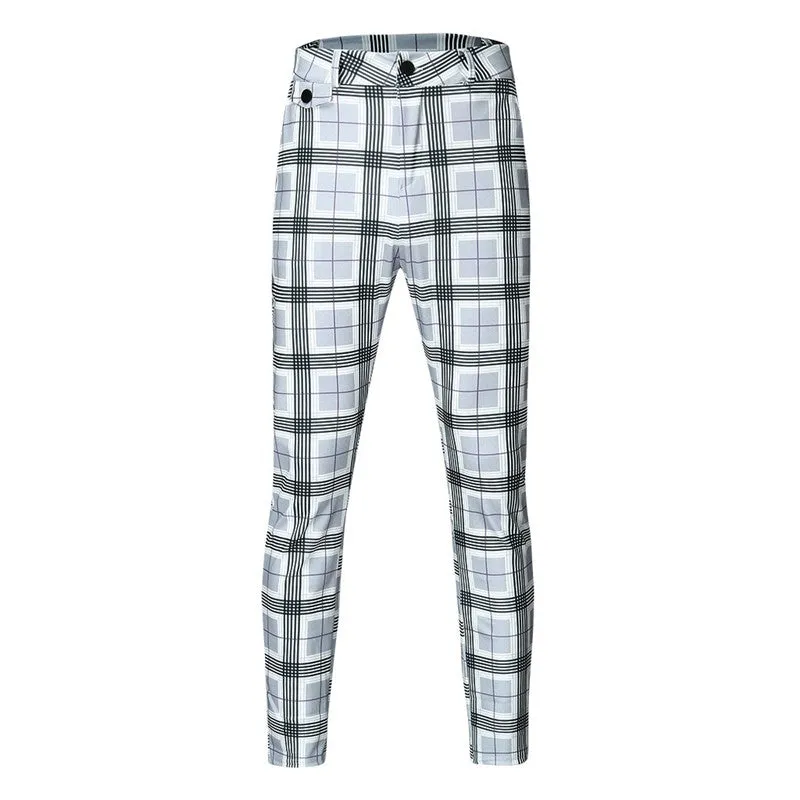 Men's Casual Skinny Plaid Pants