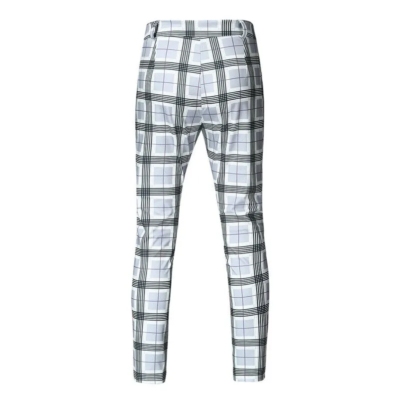 Men's Casual Skinny Plaid Pants