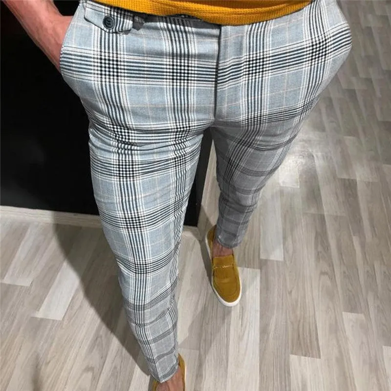 Men's Casual Skinny Plaid Pants