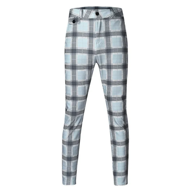 Men's Casual Skinny Plaid Pants