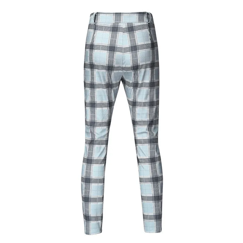 Men's Casual Skinny Plaid Pants