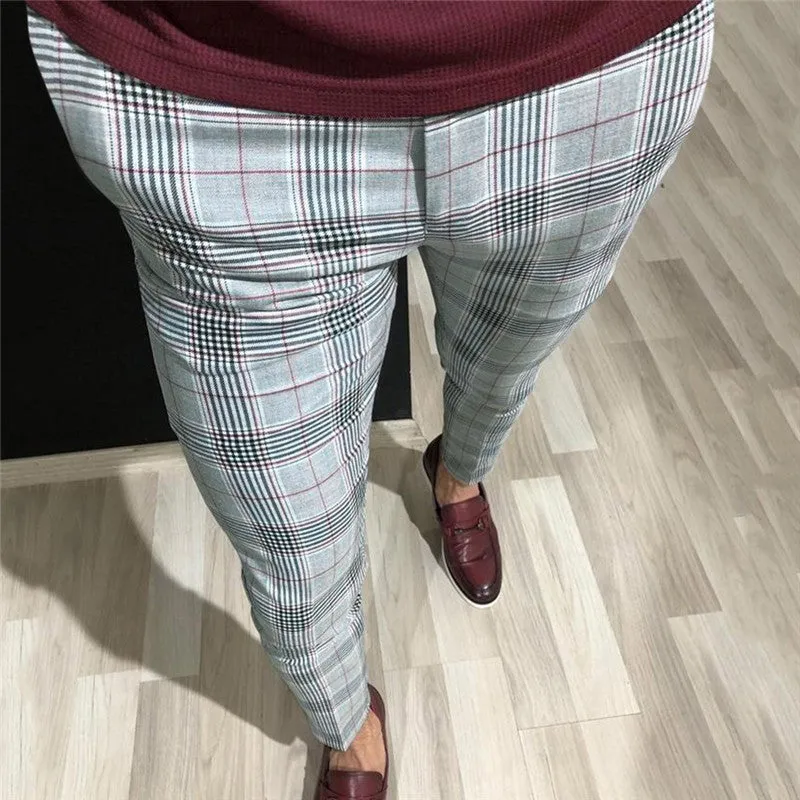 Men's Casual Skinny Plaid Pants