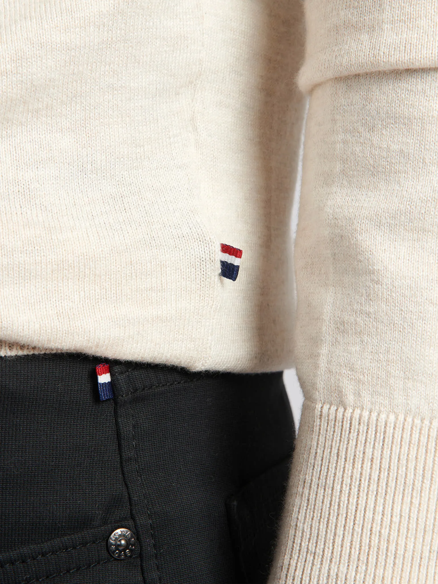 Mens Cotton Funnel Neck 1/4 Zip Knit in Birch Marl