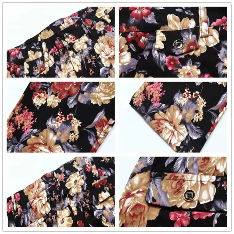 Mens Slim Fit Flat Printed Front Pants Stylish Floral Trousers For Prom Wedding Dress Party