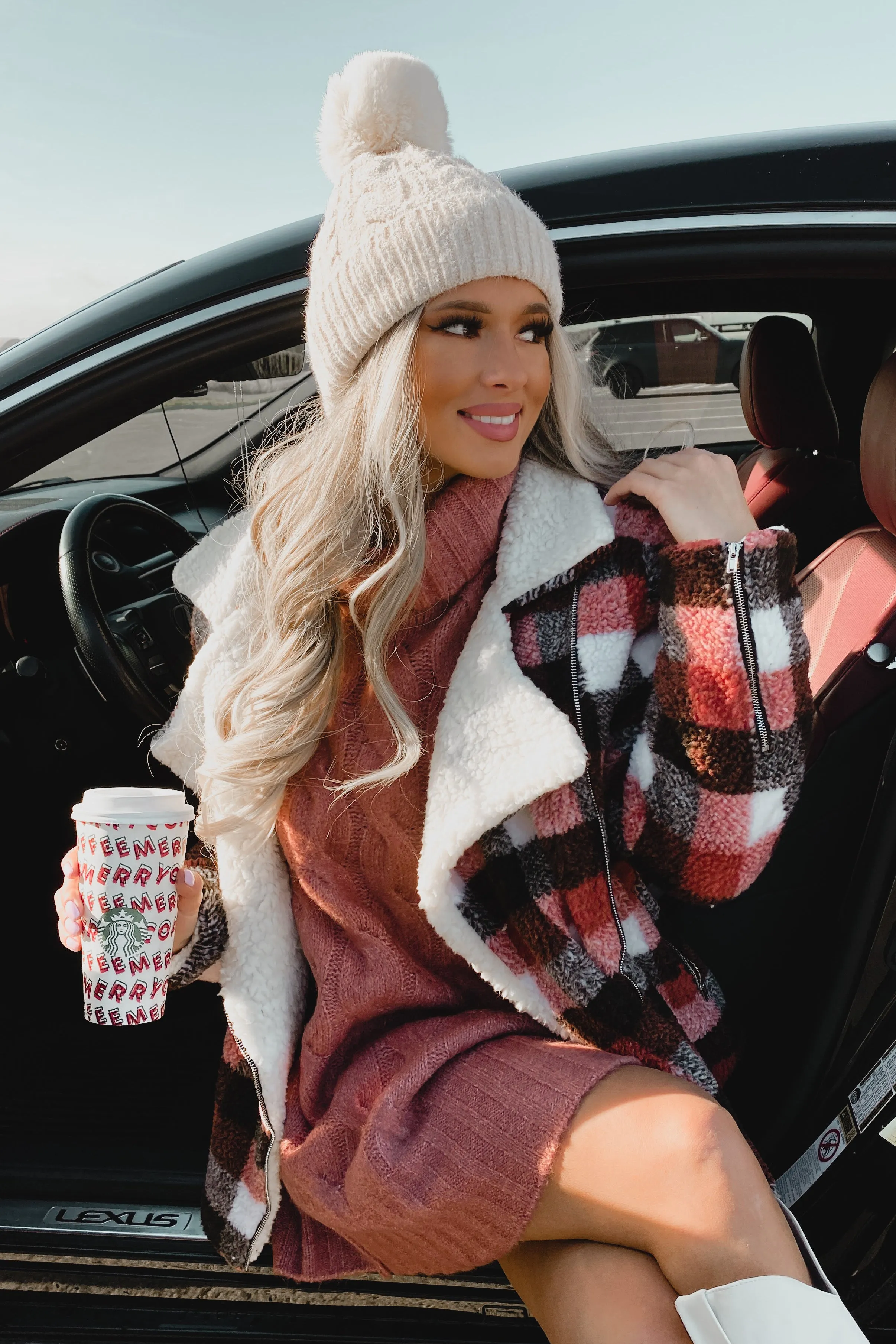 Mountain Memories Plaid Sherpa Jacket (Rust)