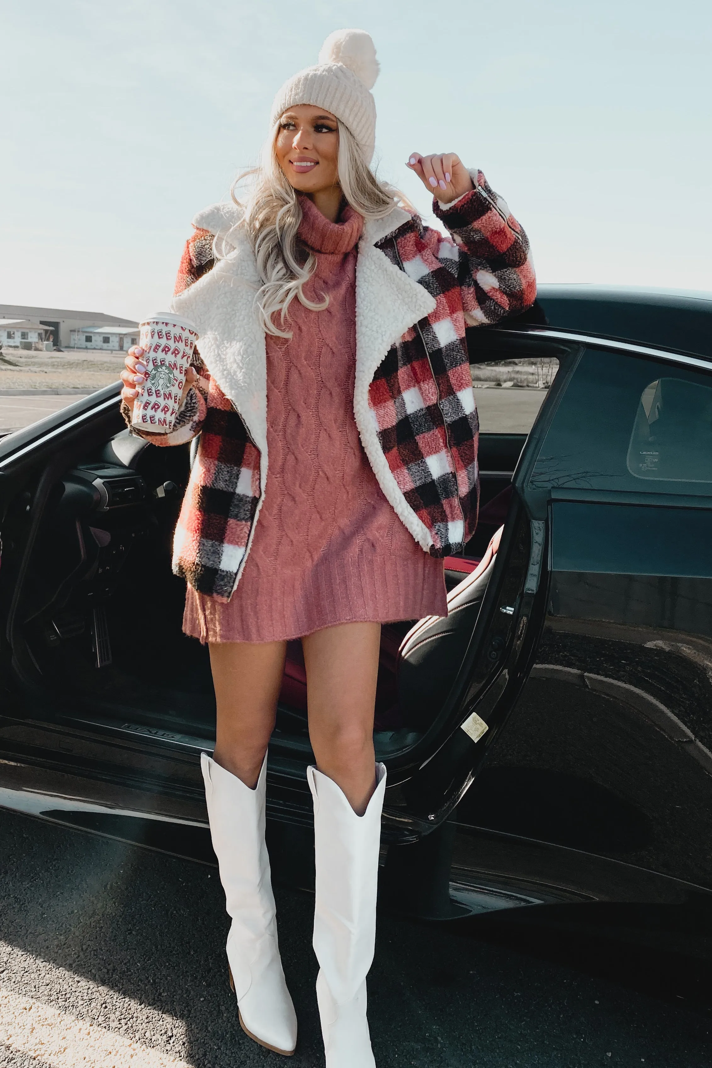 Mountain Memories Plaid Sherpa Jacket (Rust)