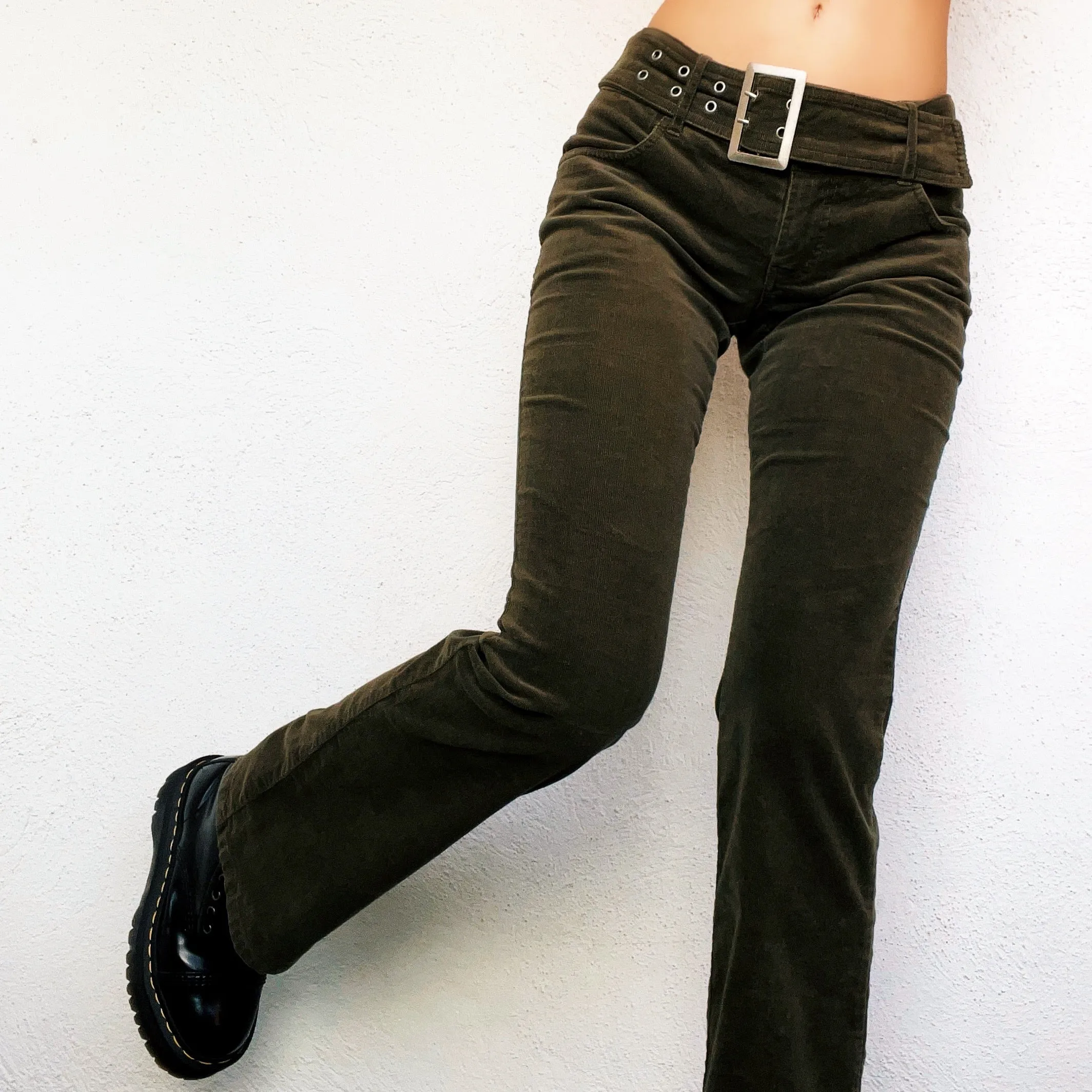 Olive Green Corduroy Flare Pants