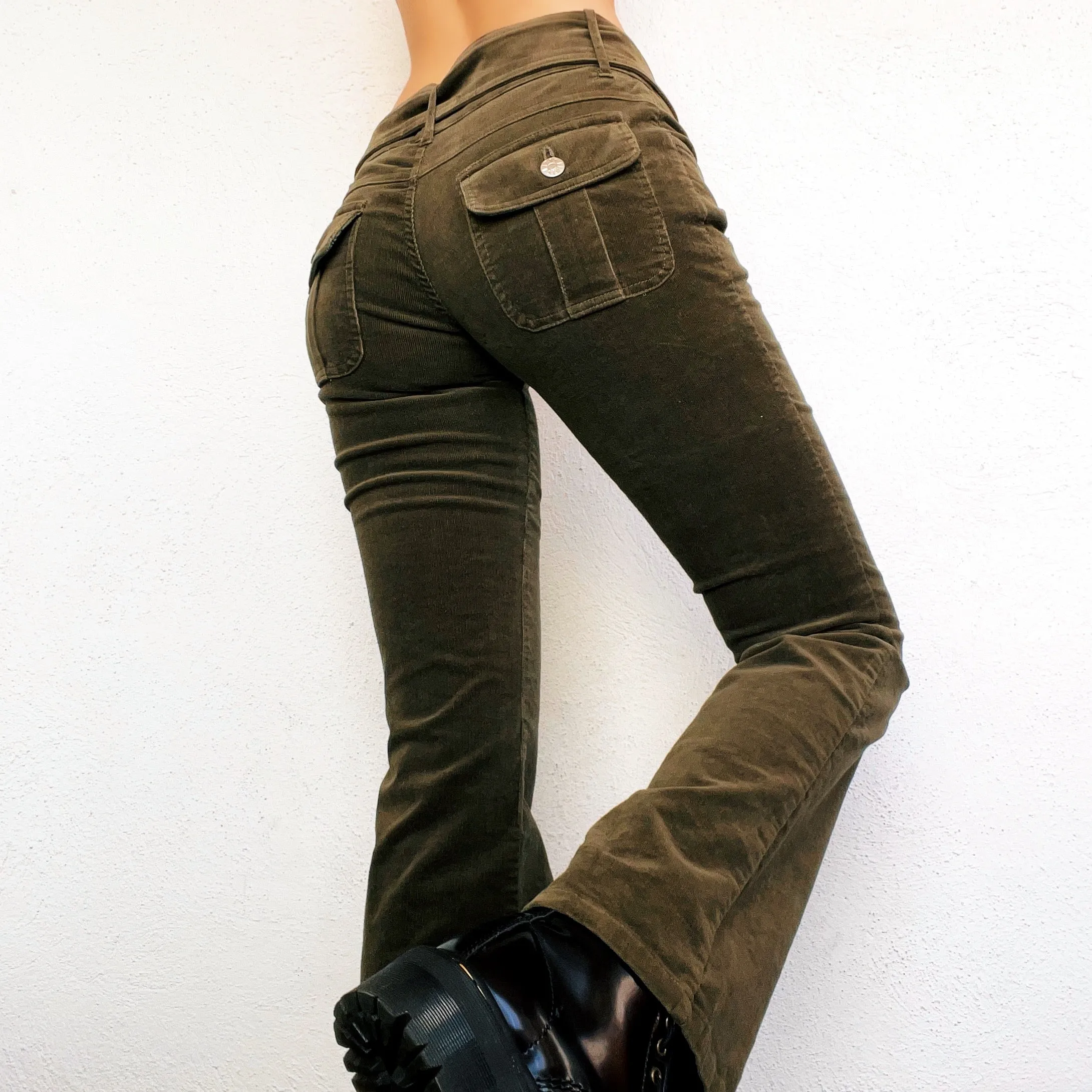 Olive Green Corduroy Flare Pants